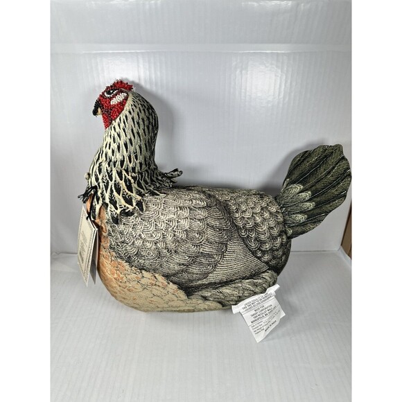 John Derian Beaded Chicken Plush Pillow Holiday Thanksgiving 14 X 13in NEW - Picture 2 of 3